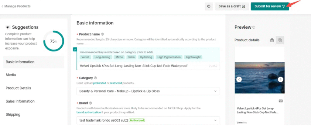 Review and submit your product